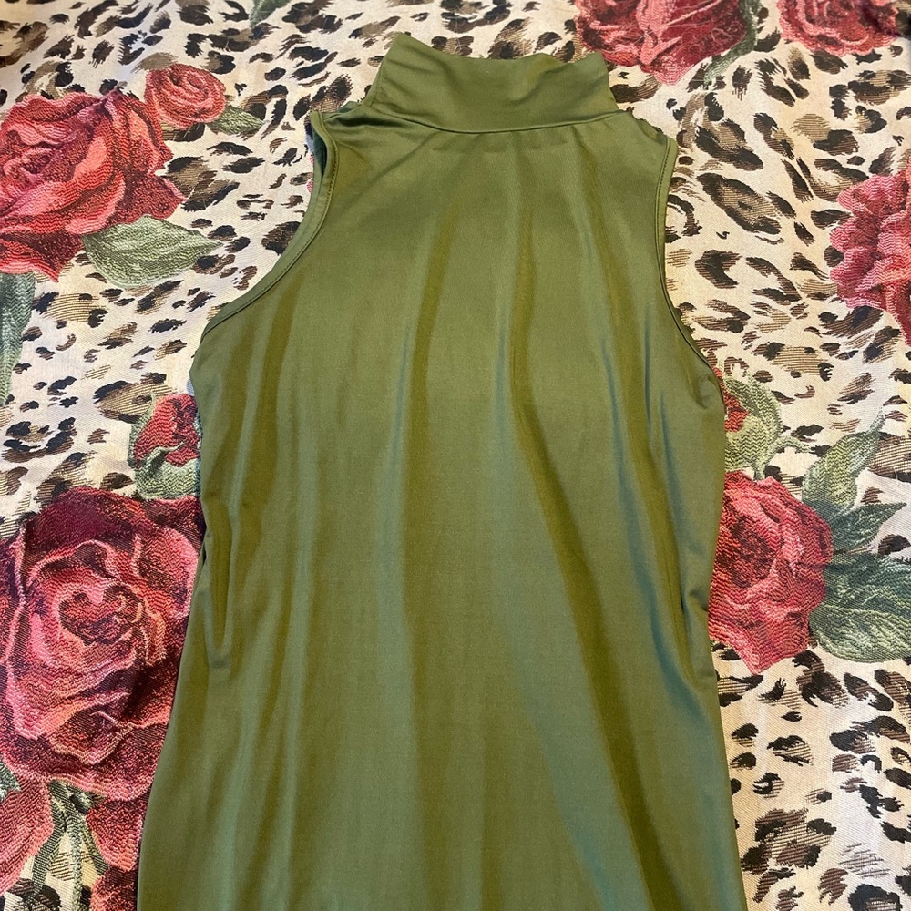 Green turtle neck sleek dress